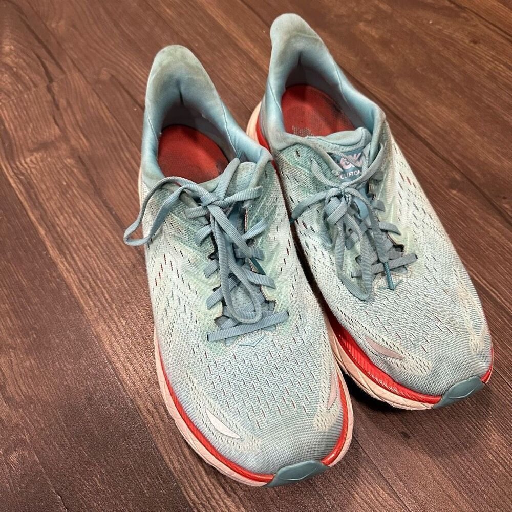 Hoka One One light blue & pink athletic running 11 sneakers